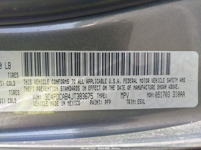 Aukcja sprzedaży 2018 Dodge Journey Se, vin: 3C4PDCAB4JT383675, numer aukcji: 45272121