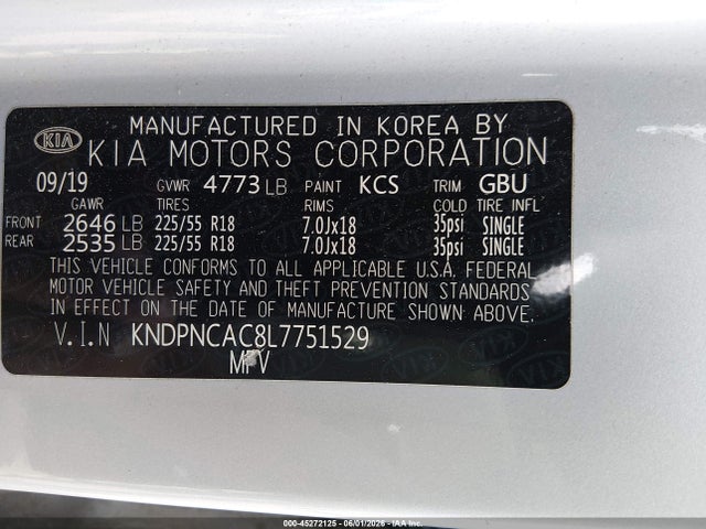 Продажа на аукционе авто 2020 Kia Sportage Ex, vin: KNDPNCAC8L7751529, номер лота: 45272125