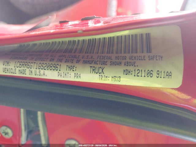 Aukcja sprzedaży 2016 Ram 1500 Big Horn, vin: 1C6RR6GT1GS208961, numer aukcji: 45272129