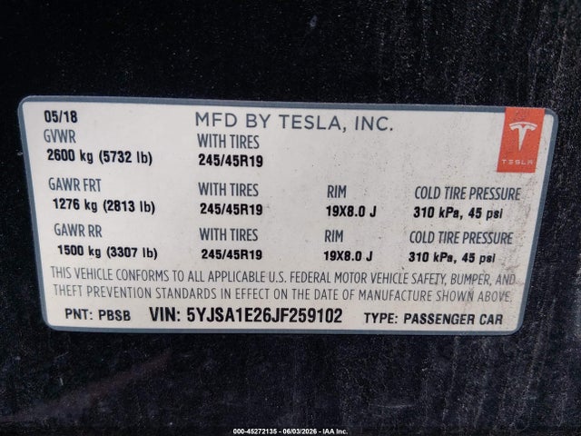Tesla Model S 100d/75d/p100d 2018 5YJSA1E26JF259102 Image 9