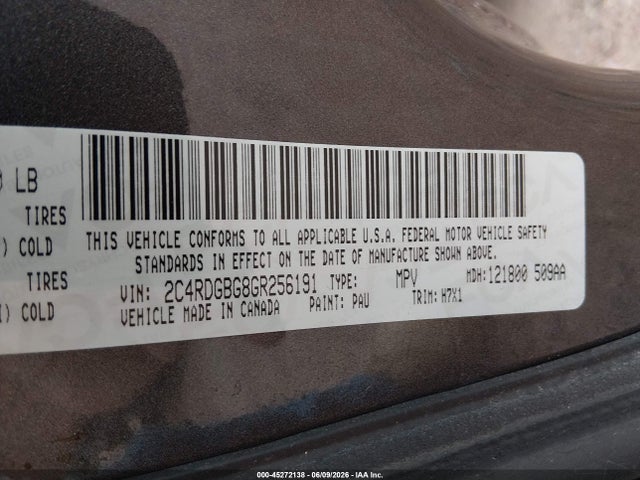 Aukcja sprzedaży 2016 Dodge Grand Caravan American Value Pkg, vin: 2C4RDGBG8GR256191, numer aukcji: 45272138