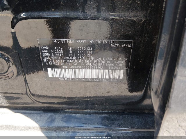 Auction sale of the 2016 Subaru Legacy 2.5i Premium, vin: 4S3BNAC68G3058463, lot number: 45272139