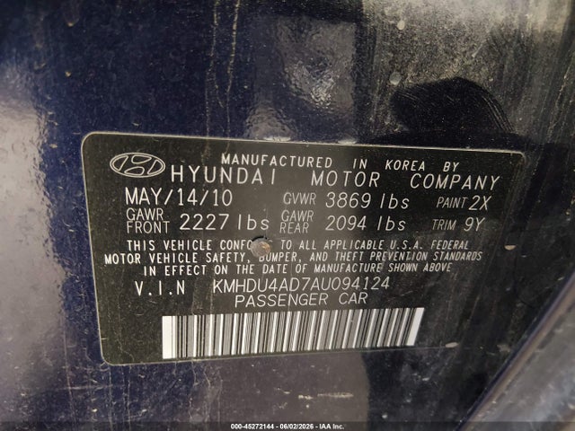 Aukcja sprzedaży 2010 Hyundai Elantra Gls, vin: KMHDU4AD7AU094124, numer aukcji: 45272144