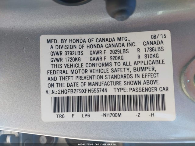 Honda Civic Ex-l 2015 2HGFB2F9XFH555744 Image 9