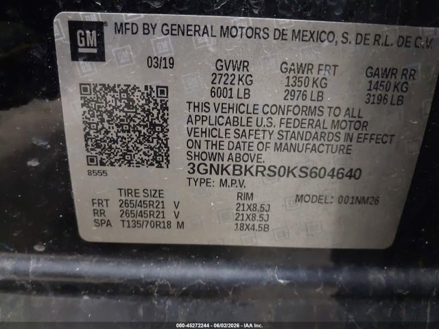 45272244 :رقم المزاد ، 3GNKBKRS0KS604640 vin ، 2019 Chevrolet Blazer Premier مزاد بيع