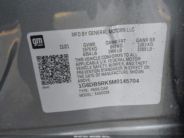 45272253 :رقم المزاد ، 1G6DB5RK5M0145704 vin ، 2021 Cadillac Ct4 Premium Luxury مزاد بيع