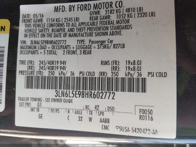 Aukcja sprzedaży 2017 Lincoln Mkz Reserve, vin: 3LN6L5E98HR602772, numer aukcji: 45272271