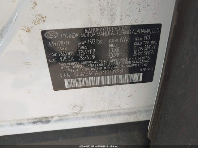 Hyundai Santa Fe Sel 2019 5NMS3CAD4KH099301 Image 9