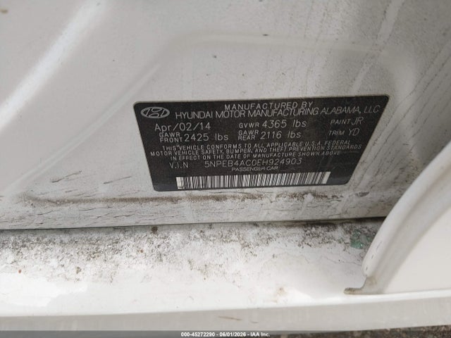 Aukcja sprzedaży 2014 Hyundai Sonata Gls, vin: 5NPEB4AC0EH924903, numer aukcji: 45272290