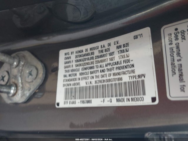 Продажа на аукционе авто 2011 Honda Cr-v Lx, vin: 3CZRE3H30BG701896, номер лота: 45272301