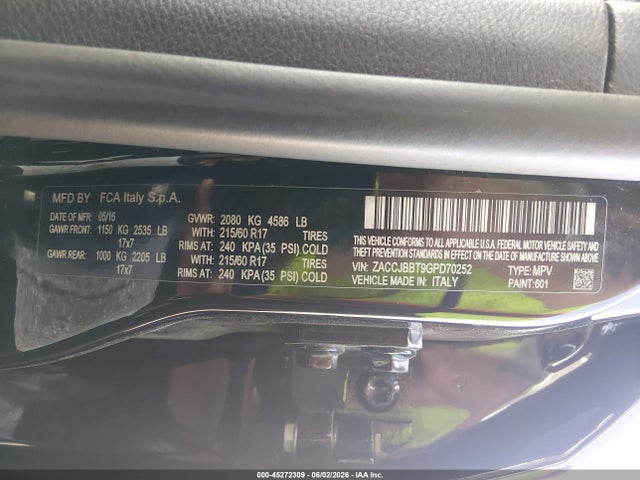 Продажа на аукционе авто 2016 Jeep Renegade Latitude, vin: ZACCJBBT9GPD70252, номер лота: 45272309