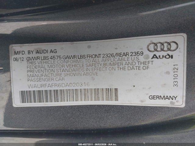 Aukcja sprzedaży 2013 Audi A5 2.0t Premium, vin: WAURFAFR6DA020316, numer aukcji: 45272311