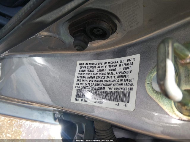 Продажа на аукционе авто 2016 Honda Civic Lx, vin: 19XFC2F52GE020946, номер лота: 45272318