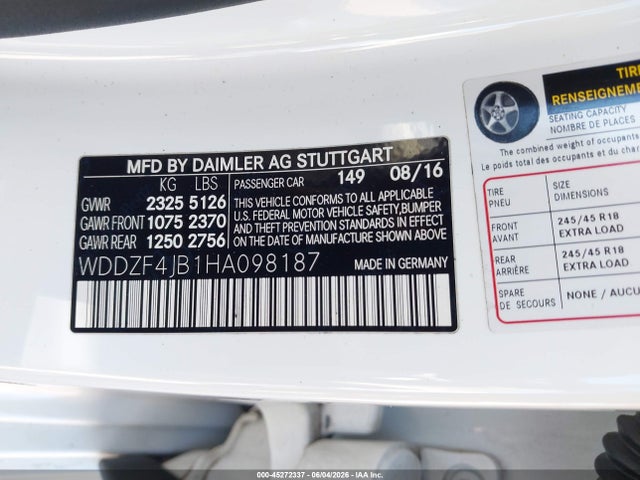 2017 Mercedes-benz E 300 მანქანა იყიდება აუქციონზე, vin: WDDZF4JB1HA098187, აუქციონის ნომერი: 45272337