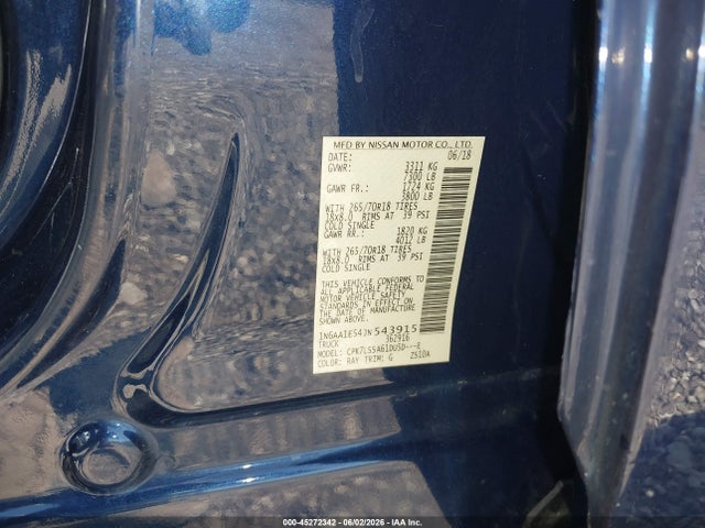 Продажа на аукционе авто 2018 Nissan Titan Sv, vin: 1N6AA1E54JN543915, номер лота: 45272342