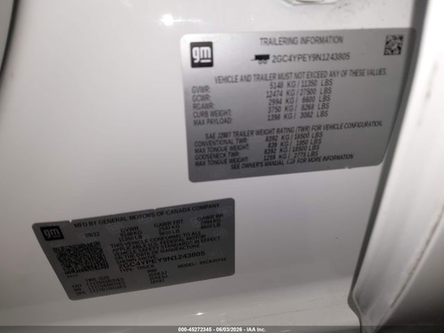 2GC4YPEY9N1243805 Chevrolet Silverado 2500hd 4wd Standard Bed Ltz