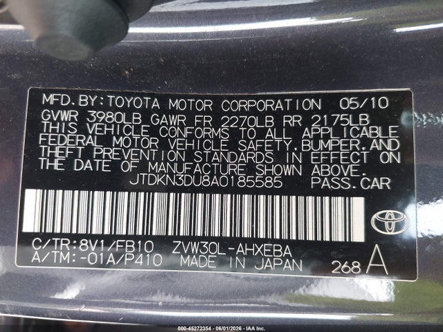 Продаж на аукціоні авто 2010 Toyota Prius Ii, vin: JTDKN3DU8A0185585, номер лоту: 45272354