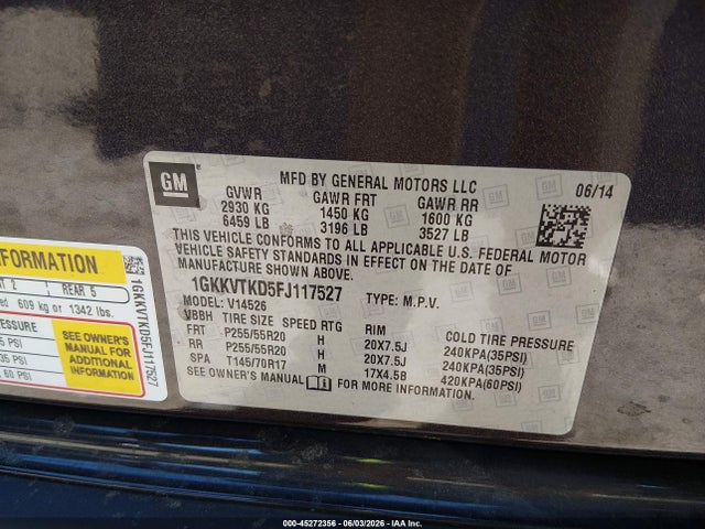 Продажа на аукционе авто 2015 Gmc Acadia Denali, vin: 1GKKVTKD5FJ117527, номер лота: 45272356