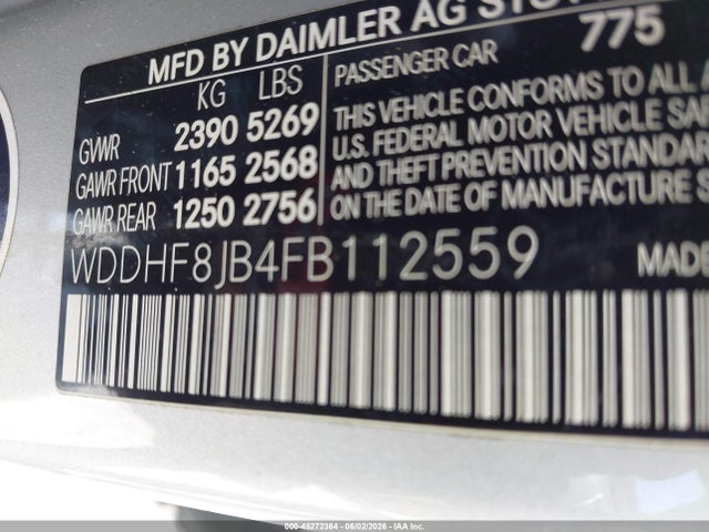 Aukcja sprzedaży 2015 Mercedes-benz E 350 4matic, vin: WDDHF8JB4FB112559, numer aukcji: 45272364