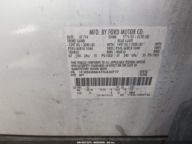 Aukcja sprzedaży 2015 Ford Explorer, vin: 1FM5K8B8XFGA30717, numer aukcji: 45272370