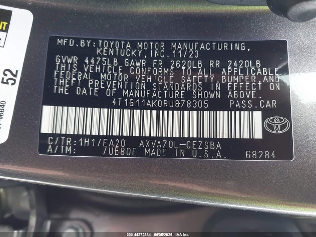 4T1G11AK0RU878305 Toyota CAMRY SE