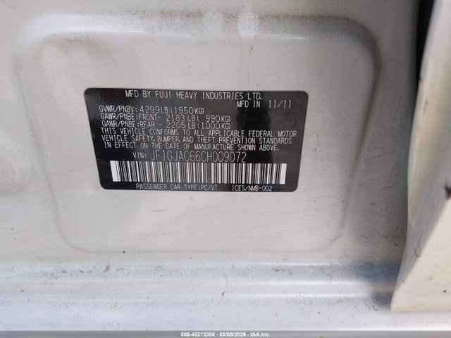 Aukcja sprzedaży 2012 Subaru Impreza 2.0i Premium, vin: JF1GJAC66CH009072, numer aukcji: 45272398