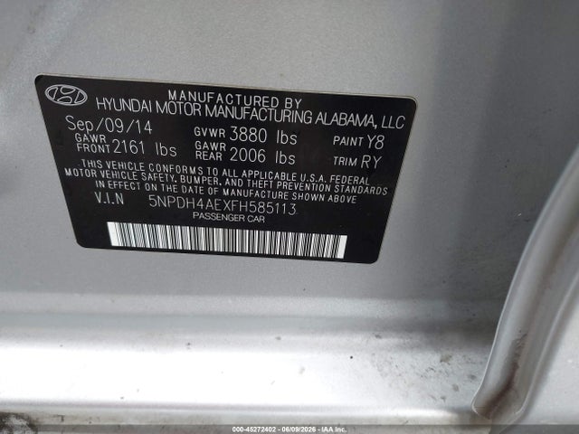 5NPDH4AEXFH585113 Hyundai ELANTRA SE
