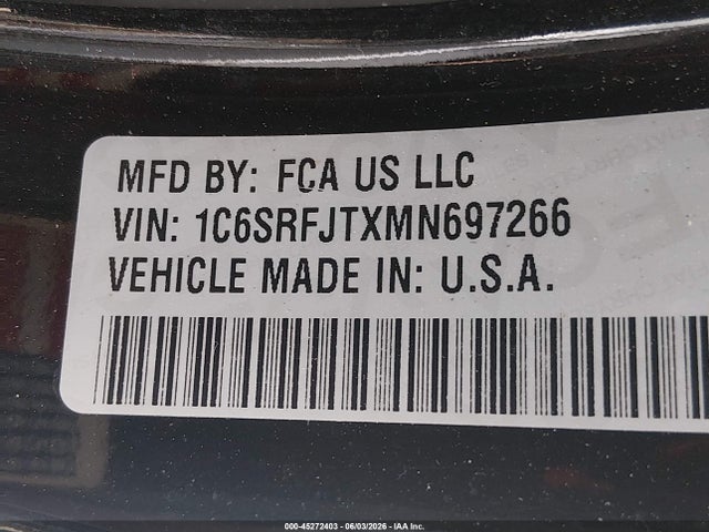 2021 Ram 1500 Laramie  4x4 5'7 Box მანქანა იყიდება აუქციონზე, vin: 1C6SRFJTXMN697266, აუქციონის ნომერი: 45272403
