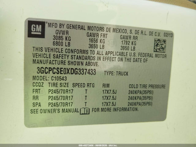 45272408 :رقم المزاد ، 3GCPCSE0XDG337433 vin ، 2013 Chevrolet Silverado 1500 Lt مزاد بيع