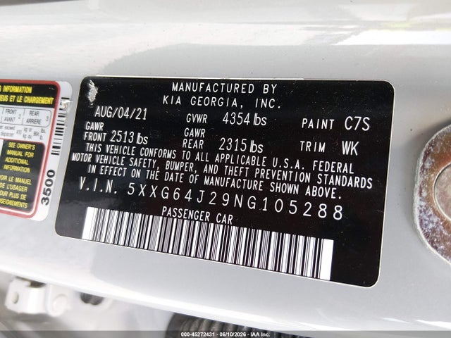 5XXG64J29NG105288 KIA K5 Gt-line
