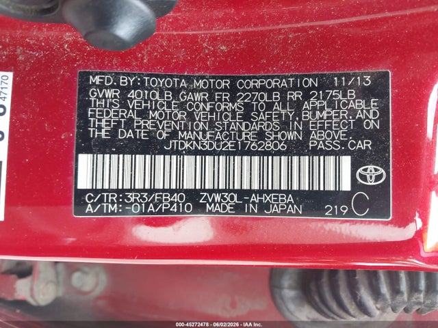 Продажа на аукционе авто 2014 Toyota Prius Three, vin: JTDKN3DU2E1762806, номер лота: 45272478