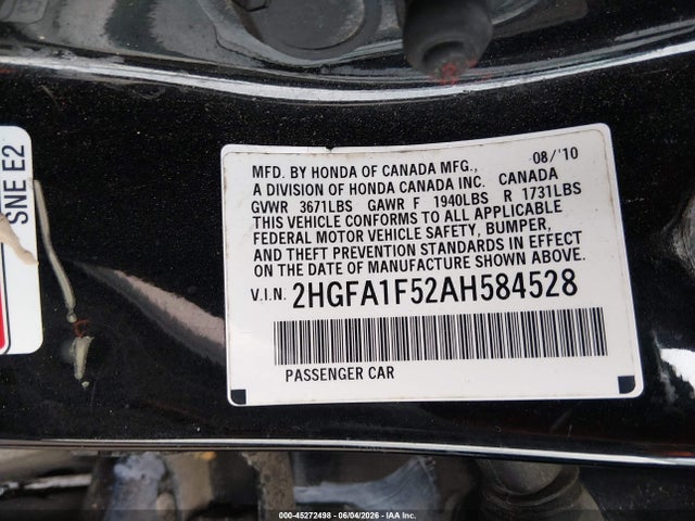 Aukcja sprzedaży 2010 Honda Civic Lx, vin: 2HGFA1F52AH584528, numer aukcji: 45272498