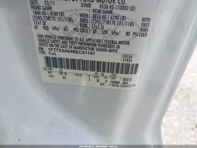 2011 Ford F-350 Xl მანქანა იყიდება აუქციონზე, vin: 1FT7X3A64BEC51141, აუქციონის ნომერი: 45272516
