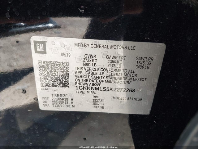 Aukcja sprzedaży 2019 Gmc Acadia Slt-1, vin: 1GKKNMLS5KZ272268, numer aukcji: 45272539