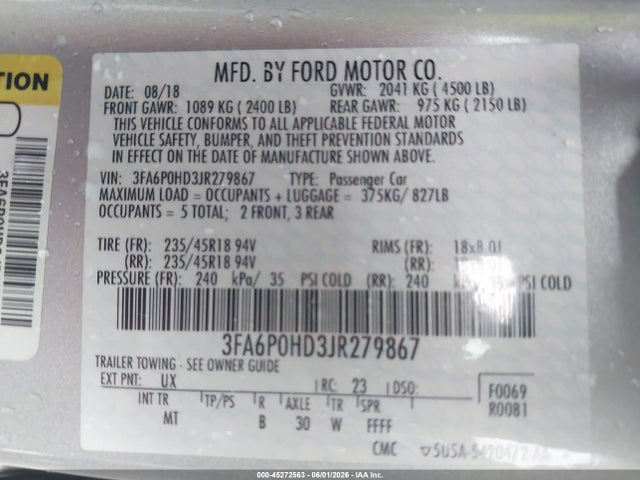 3FA6P0HD3JR279867 Ford FUSION SE