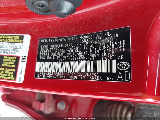 Toyota COROLLA LE 2016 2T1BURHE8GC727341 Image 9