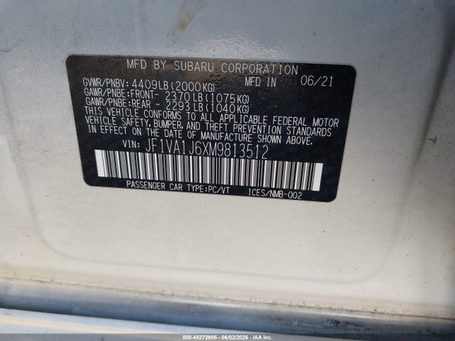 Subaru Wrx Limited 2021 JF1VA1J6XM9813512 Image 9