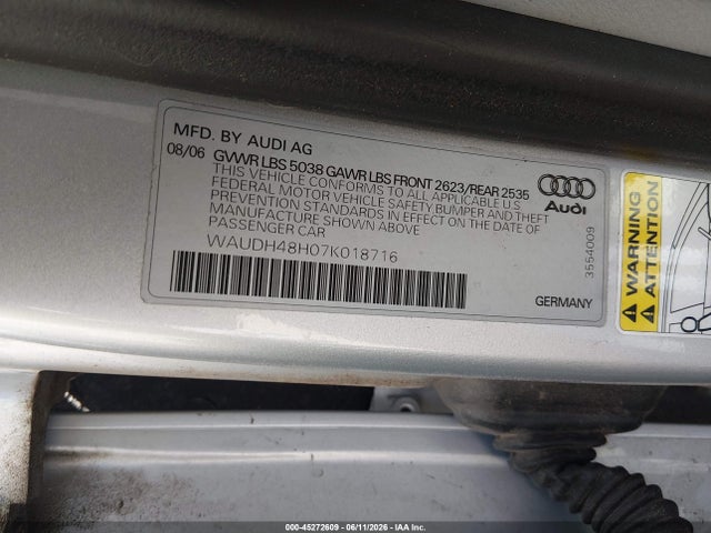 Aukcja sprzedaży 2007 Audi A4 3.2, vin: WAUDH48H07K018716, numer aukcji: 45272609