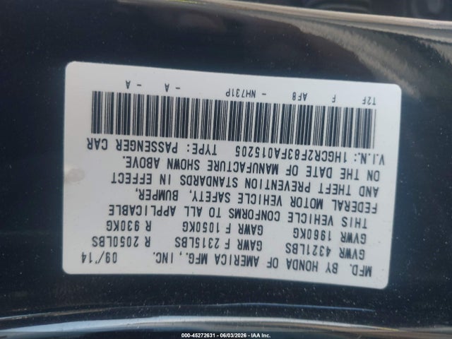 Продаж на аукціоні авто 2015 Honda Accord Ex-l, vin: 1HGCR2F83FA015205, номер лоту: 45272631