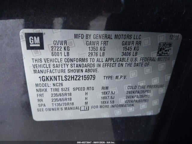 GMC Acadia Sle-2 2017 1GKKNTLS2HZ215979 Image 9