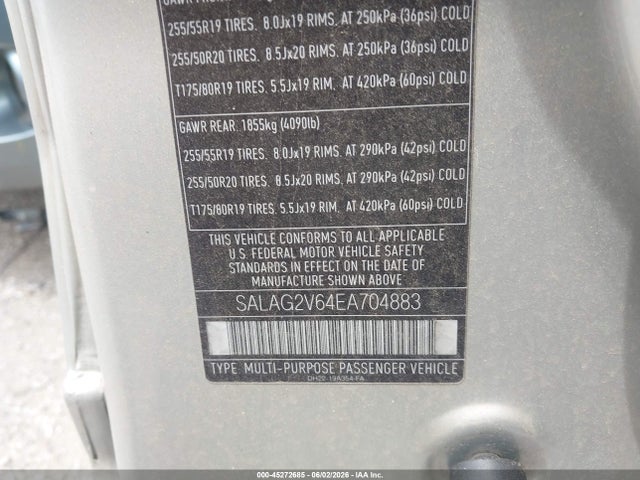 45272685 :رقم المزاد ، SALAG2V64EA704883 vin ، 2014 Land Rover Lr4 مزاد بيع