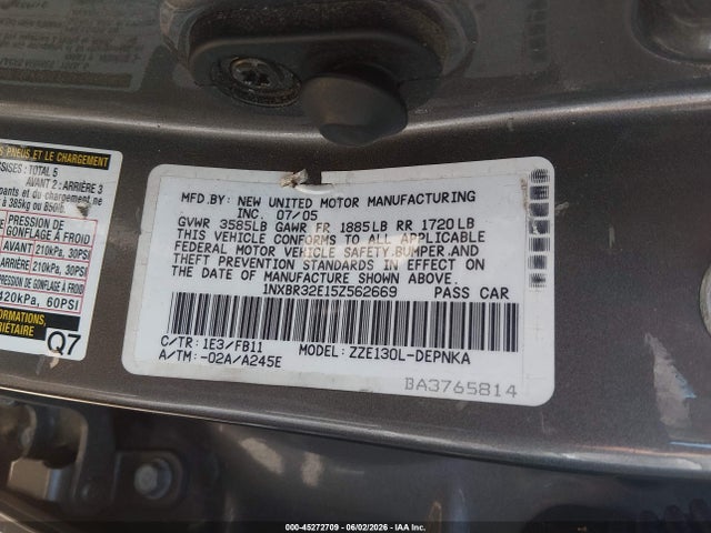 Продаж на аукціоні авто 2005 Toyota Corolla Le, vin: 1NXBR32E15Z562669, номер лоту: 45272709