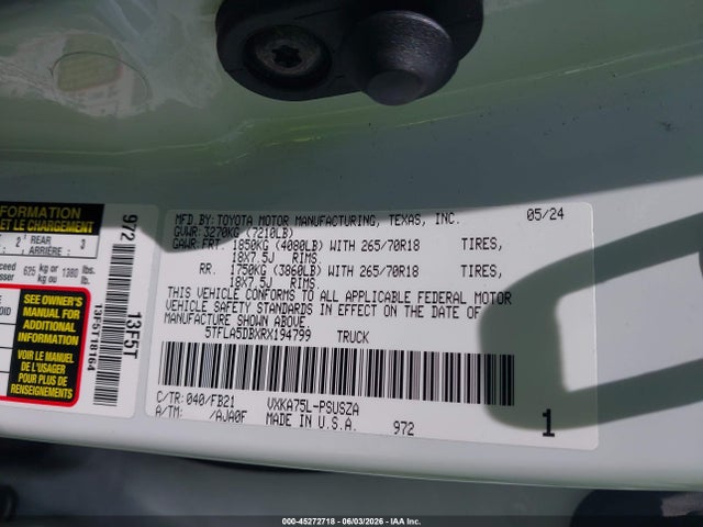 Toyota Tundra Sr5 2024 5TFLA5DBXRX194799 Image 9