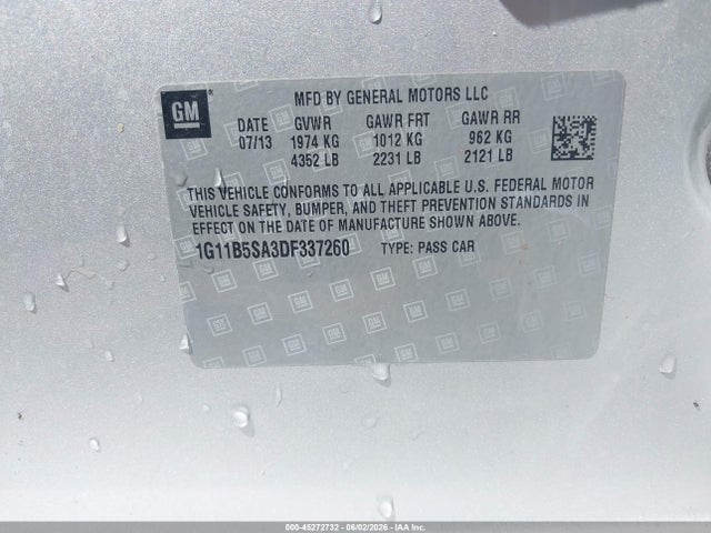 Продаж на аукціоні авто 2013 Chevrolet Malibu 1ls, vin: 1G11B5SA3DF337260, номер лоту: 45272732