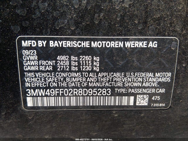 Aukcja sprzedaży 2024 Bmw M340i M340i Xdrive, vin: 3MW49FF02R8D95283, numer aukcji: 45272751