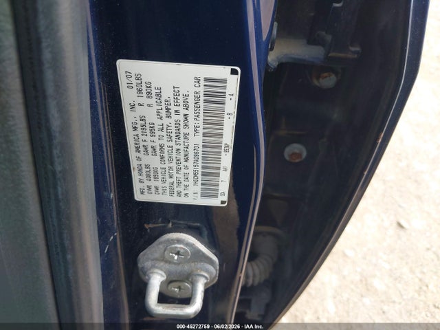 Aukcja sprzedaży 2007 Honda Accord 2.4 Vp, vin: 1HGCM55157A096701, numer aukcji: 45272759