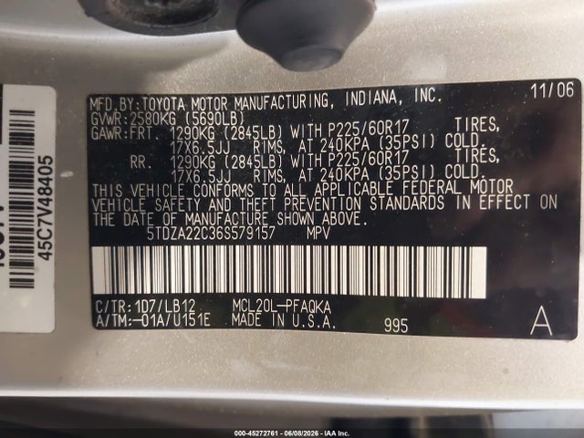 Aukcja sprzedaży 2006 Toyota Sienna Xle, vin: 5TDZA22C36S579157, numer aukcji: 45272761