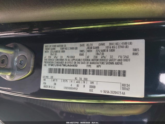 Ford ESCAPE SEL 2021 1FMCU9H67MUA64450 Image 9