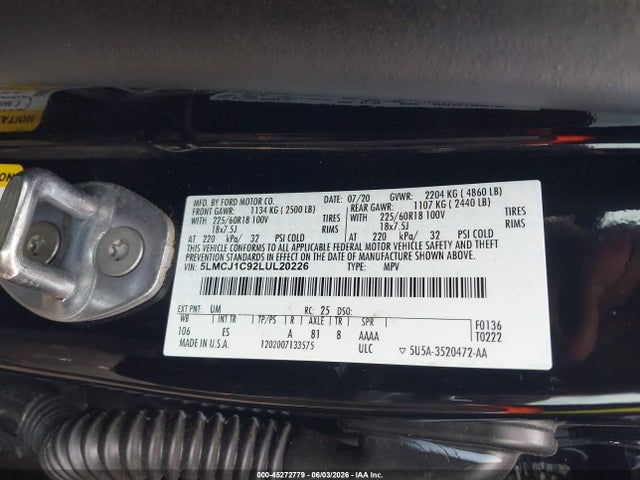 Продажа на аукционе авто 2020 Lincoln Corsair Standard, vin: 5LMCJ1C92LUL20226, номер лота: 45272779