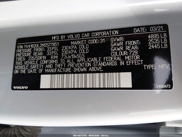 Продажа на аукционе авто 2021 Volvo Xc40 T5 Inscription, vin: YV4162UL2M2577851, номер лота: 45272793